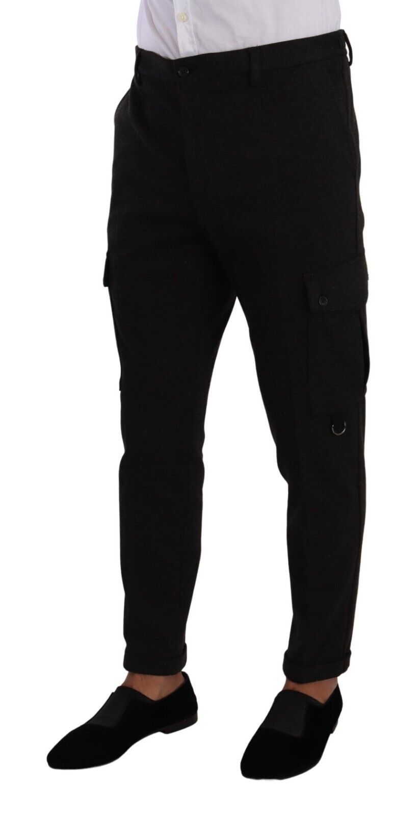 Zwarte viscose cargo skinny herenbroek