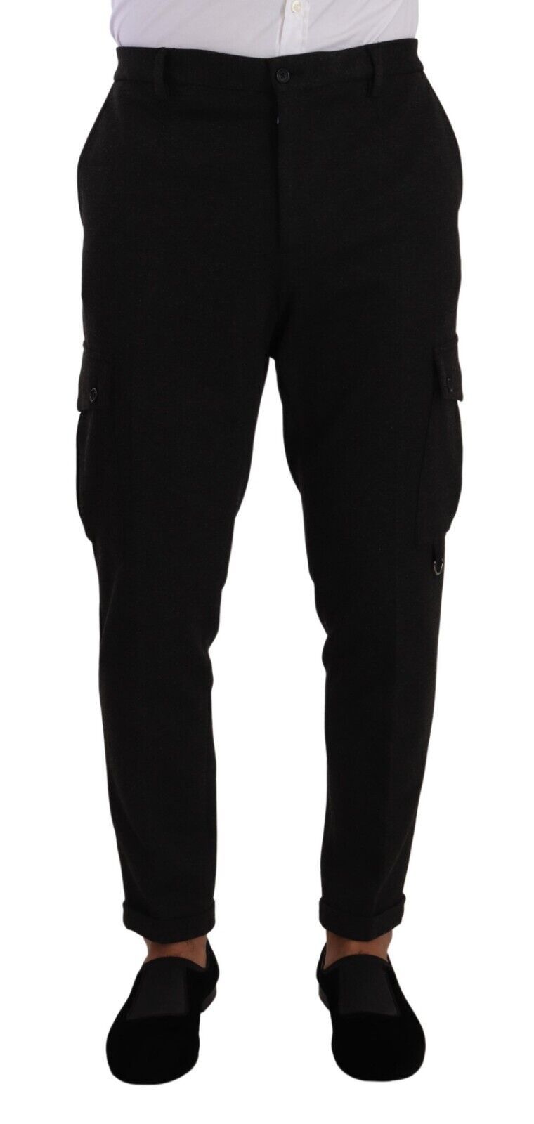 Zwarte viscose cargo skinny herenbroek
