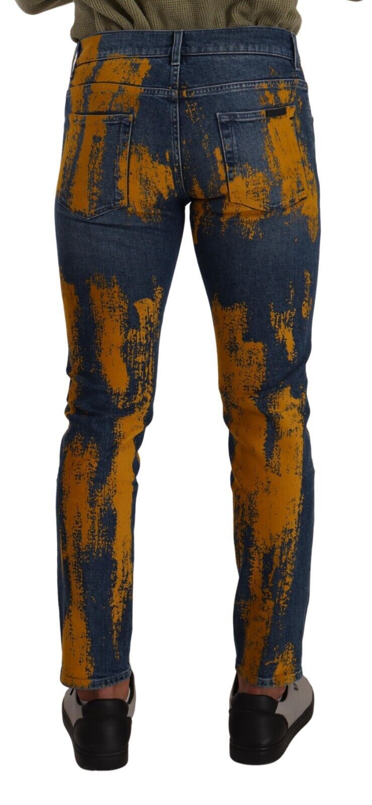 Blauw-gele geverfde katoenen skinny herenspijkerbroek
