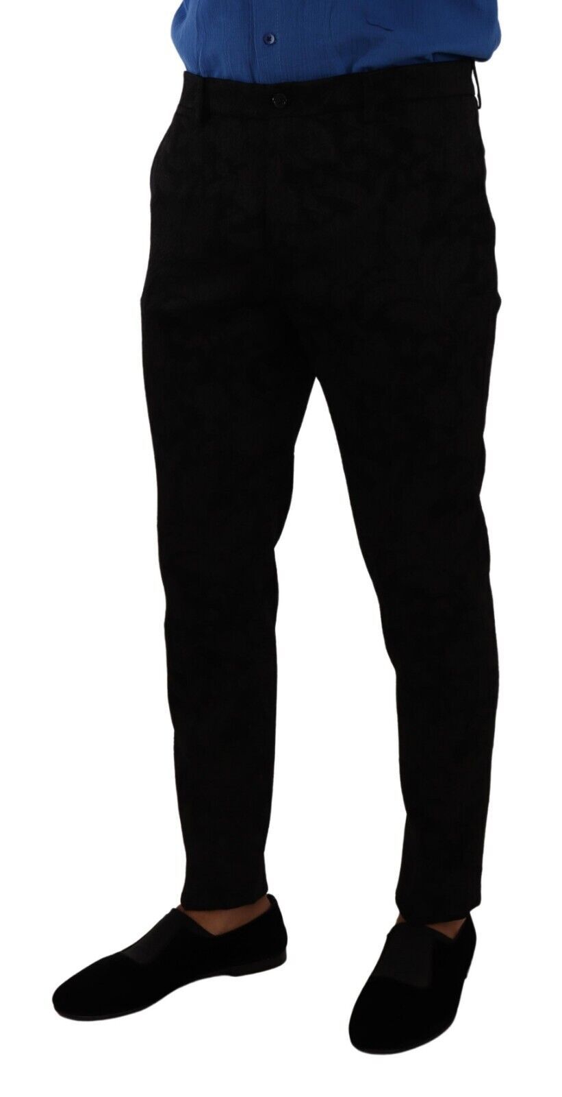 Zwarte brokaat skinny formele broek