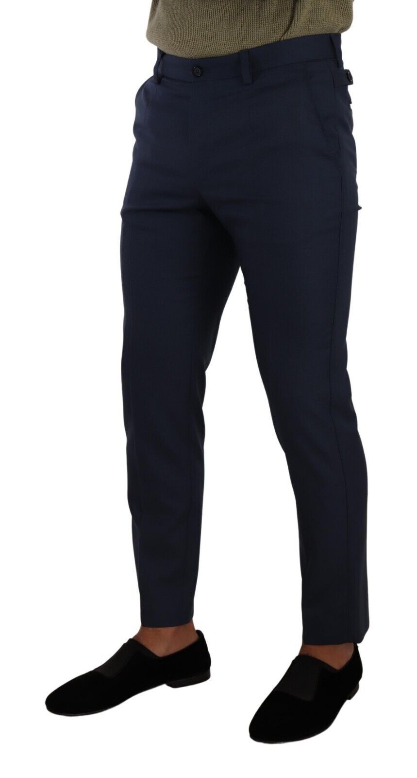 Donkerblauwe wollen skinny formele broek