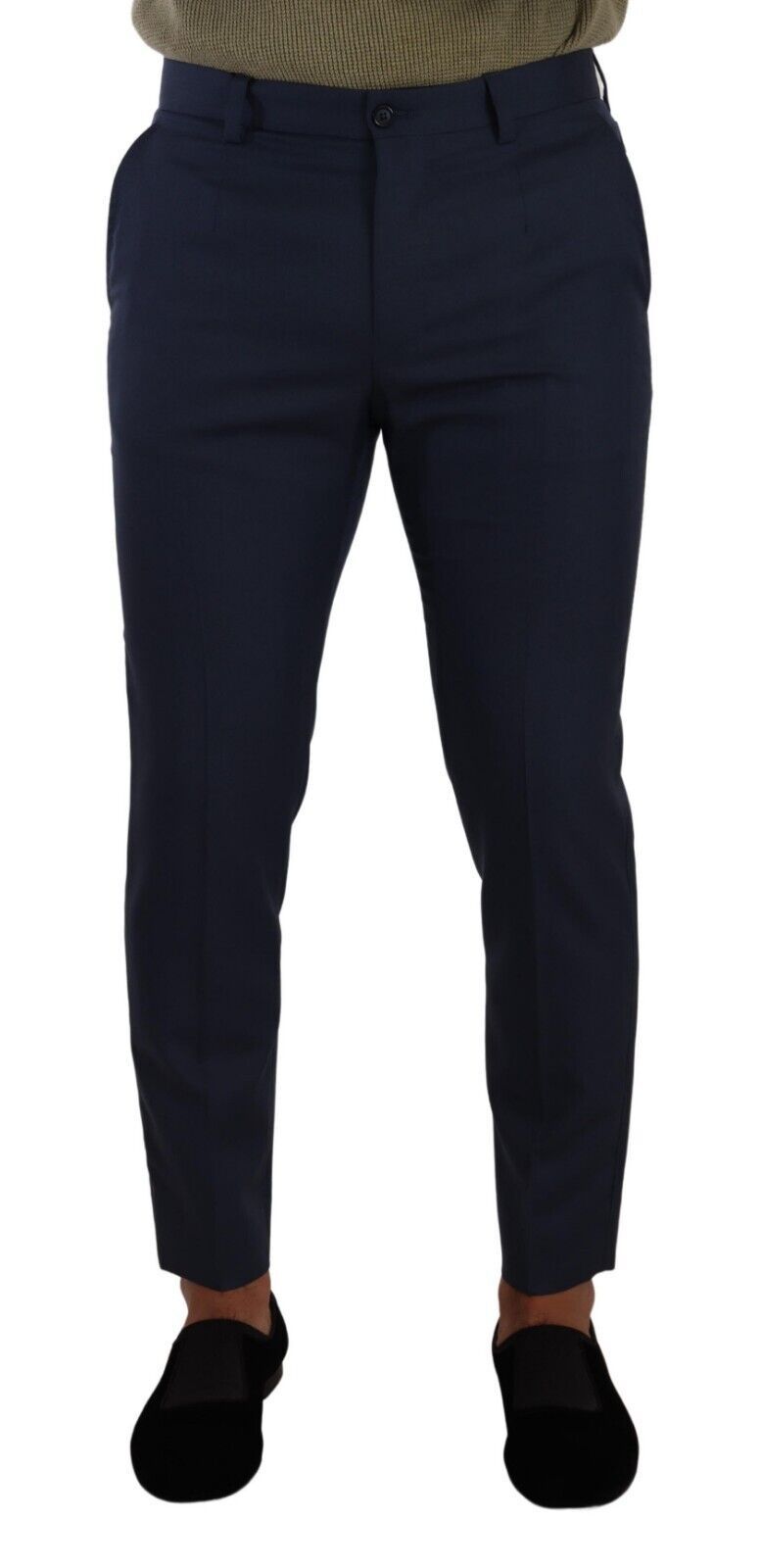 Donkerblauwe wollen skinny formele broek