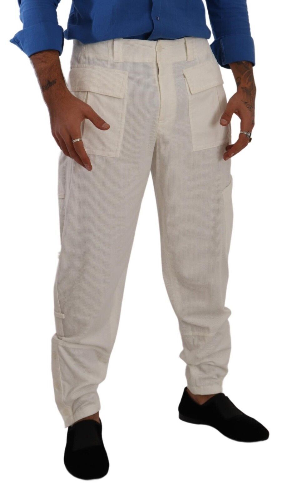 Off White Katoenen Corduroy Cargobroek