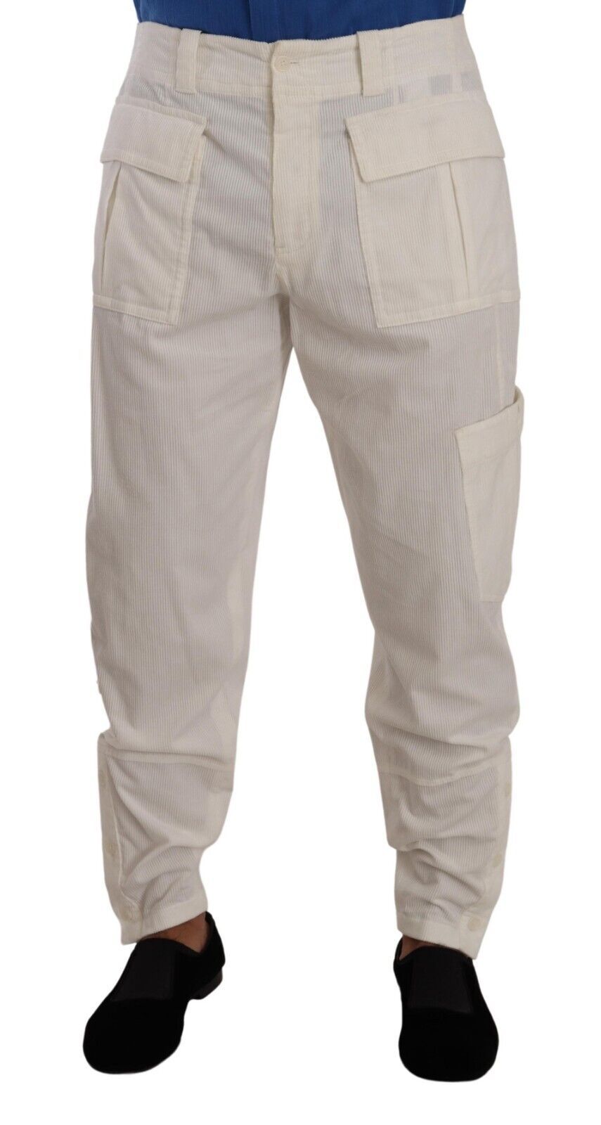 Off White Katoenen Corduroy Cargobroek