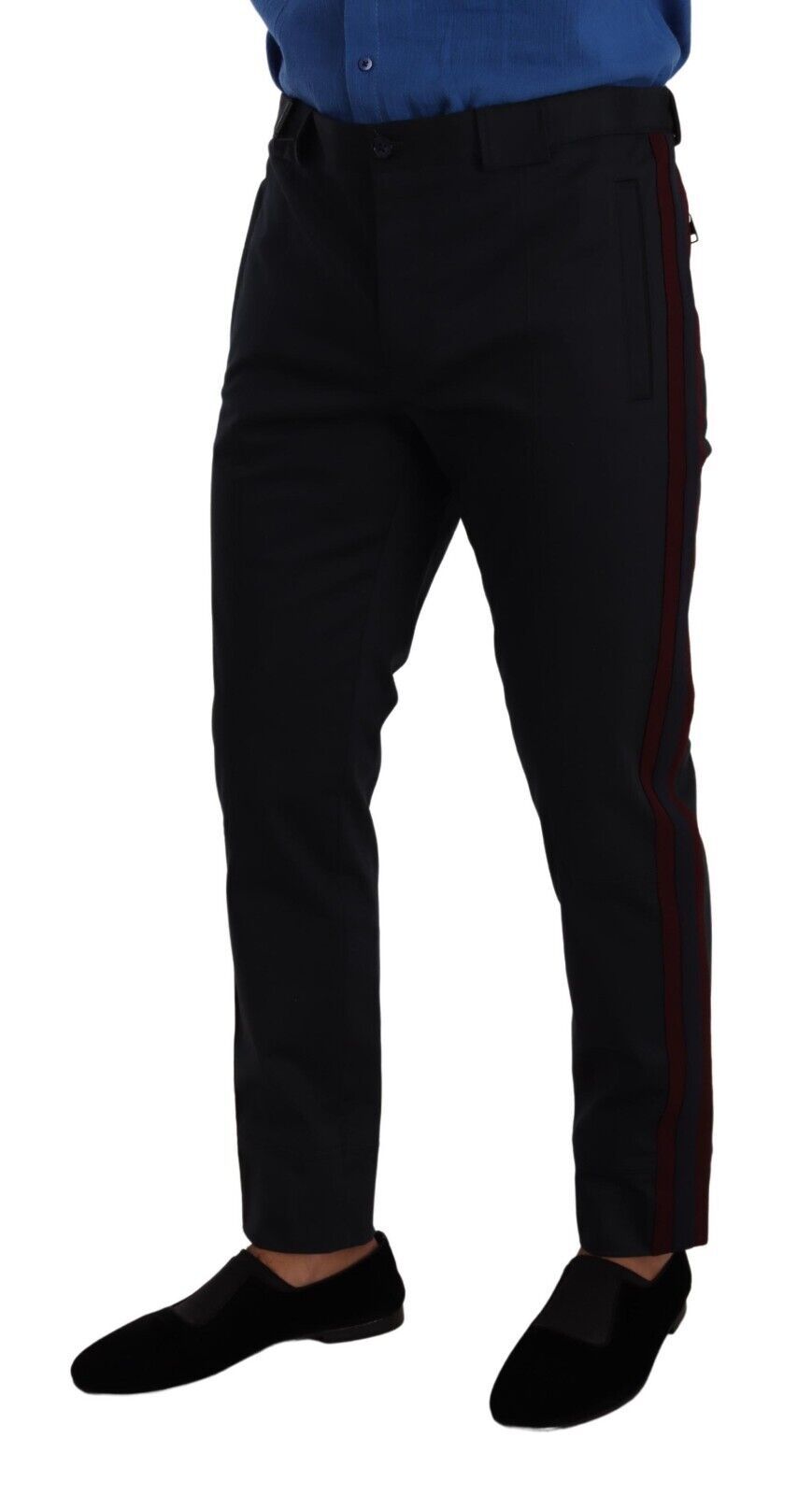 Blauwe bordeaux katoenen skinny chinobroek