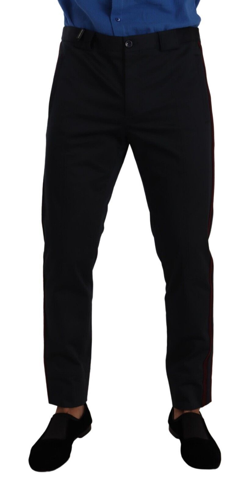 Blauwe bordeaux katoenen skinny chinobroek