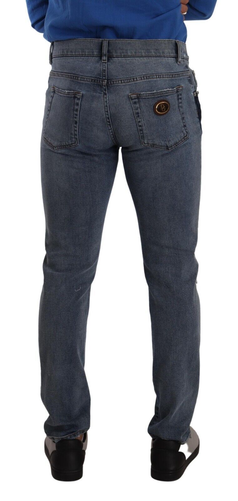Blauwe two-tone gescheurde katoenen slim denim jeans