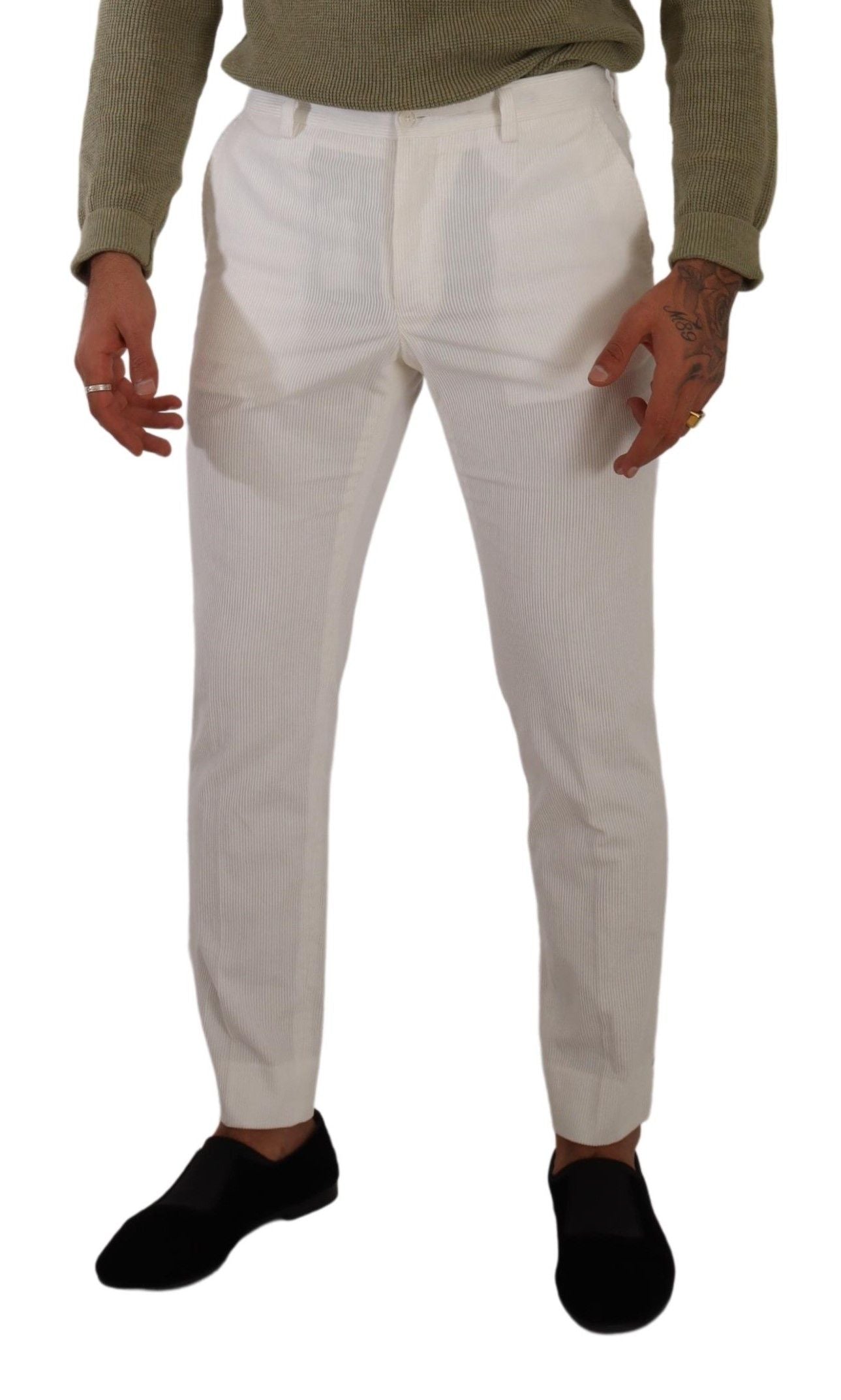 Witte katoenen skinny corduroy broek