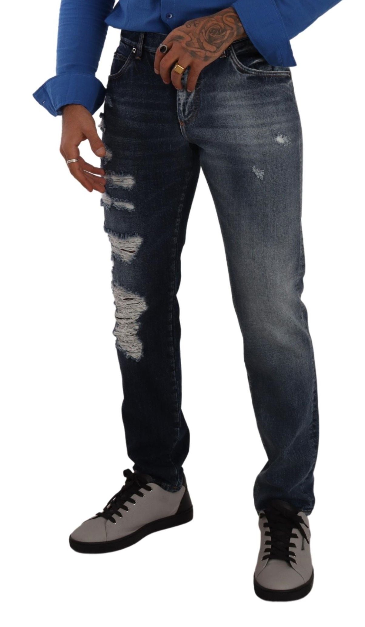 Blauwe katoenen normale denim broek jeans