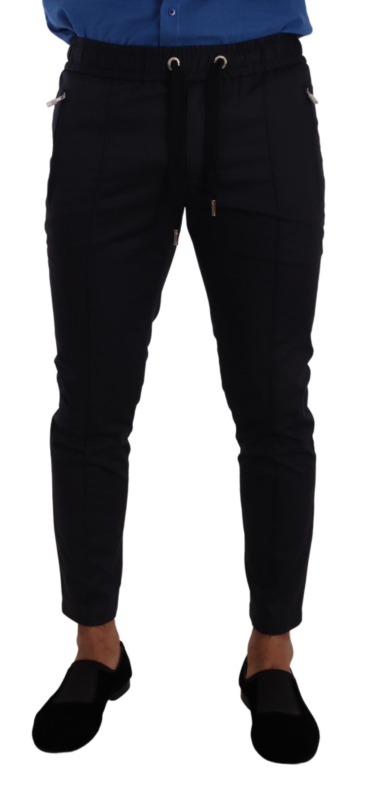 Blauwe katoenen stretch joggingbroek