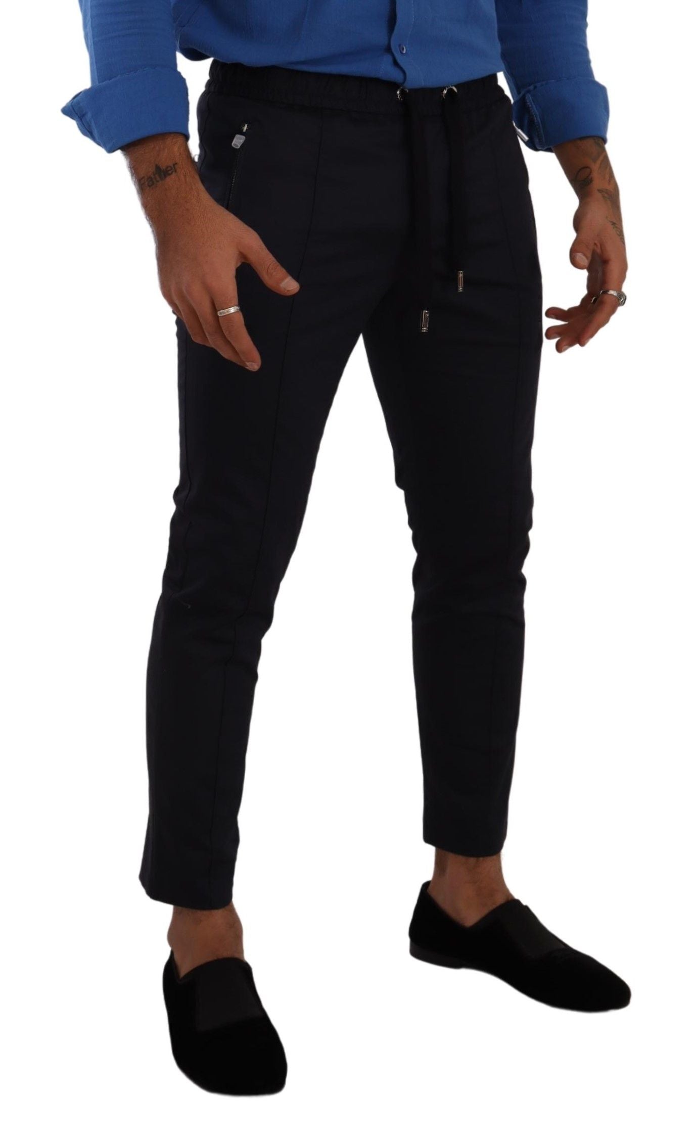 Blauwe katoenen stretch joggingbroek
