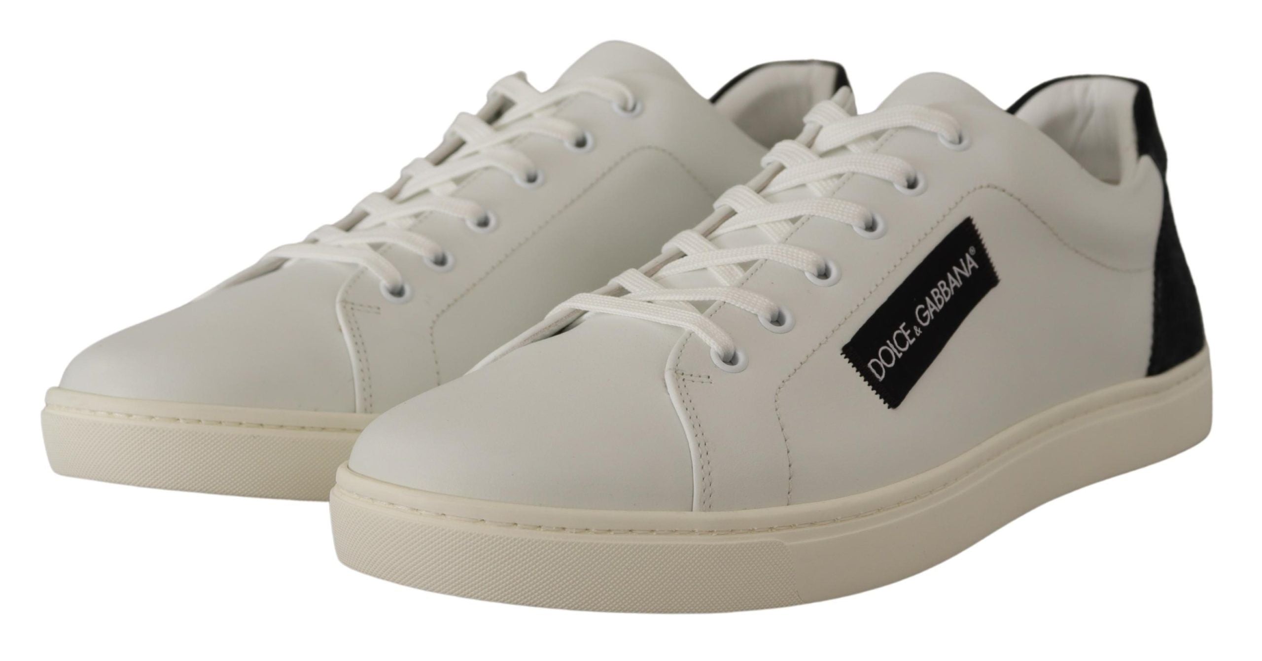 Witte zwarte leren lage schoenen sneakers