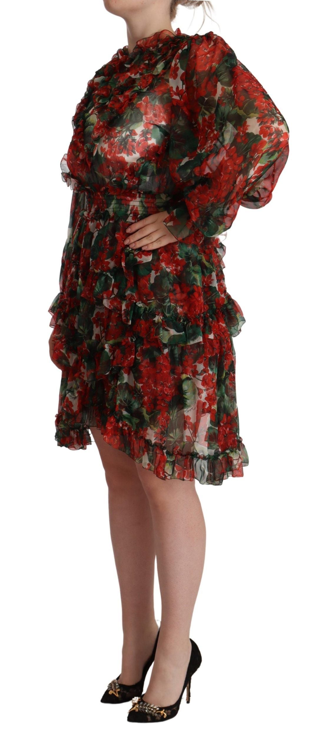 Veelkleurige rode bloemen zijden lange maxi-jurk