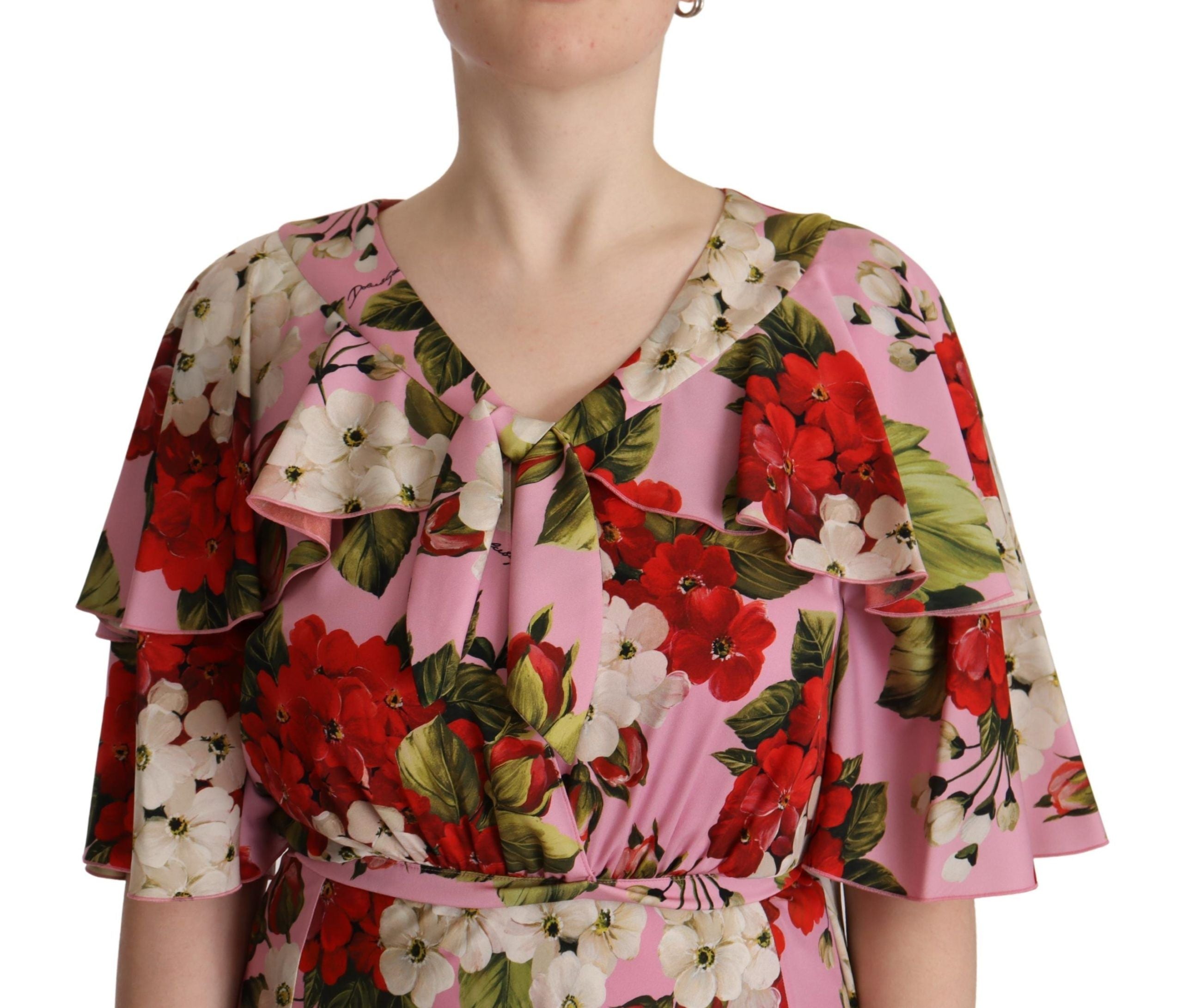 Roze bloemen zijden stretch maxi-jurk
