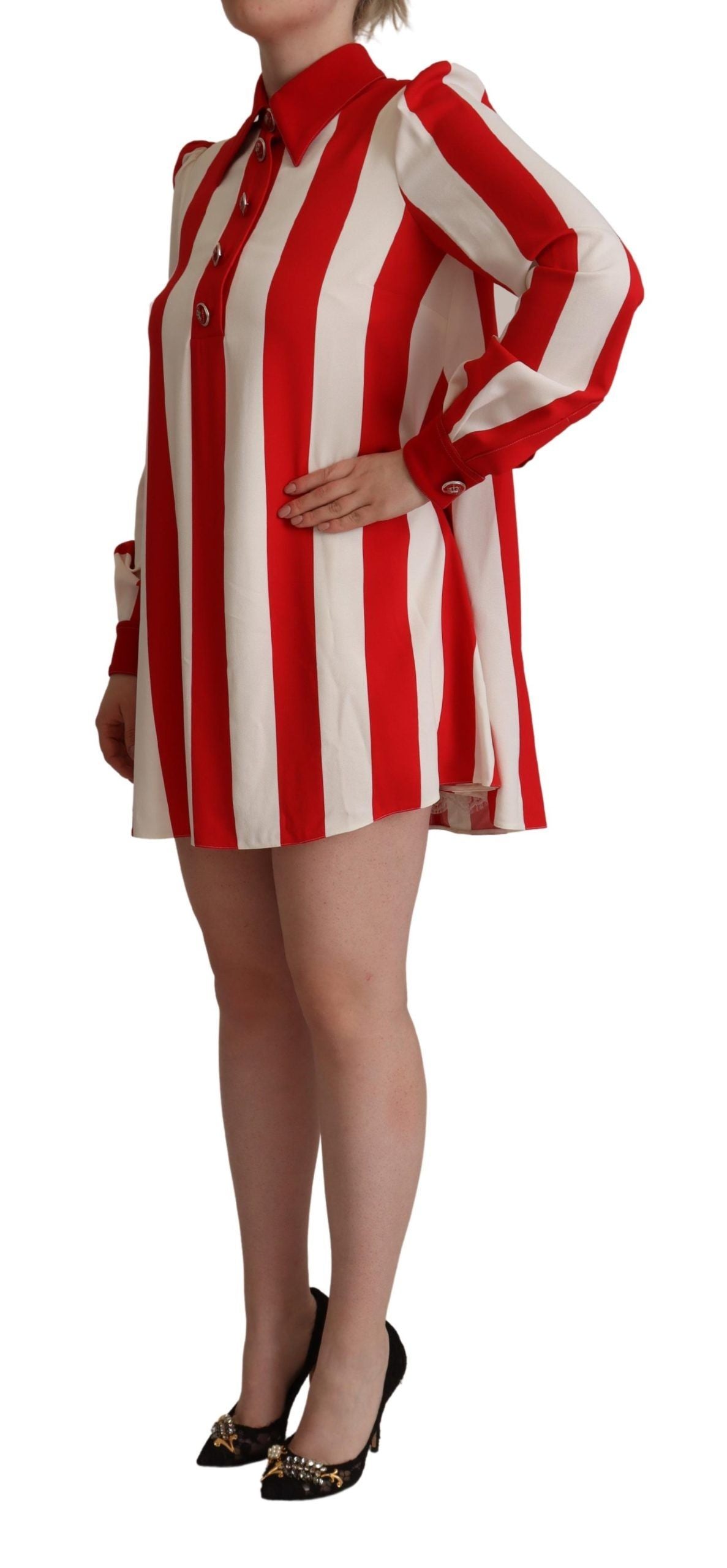Witte rode stretch mini-overhemdjurk