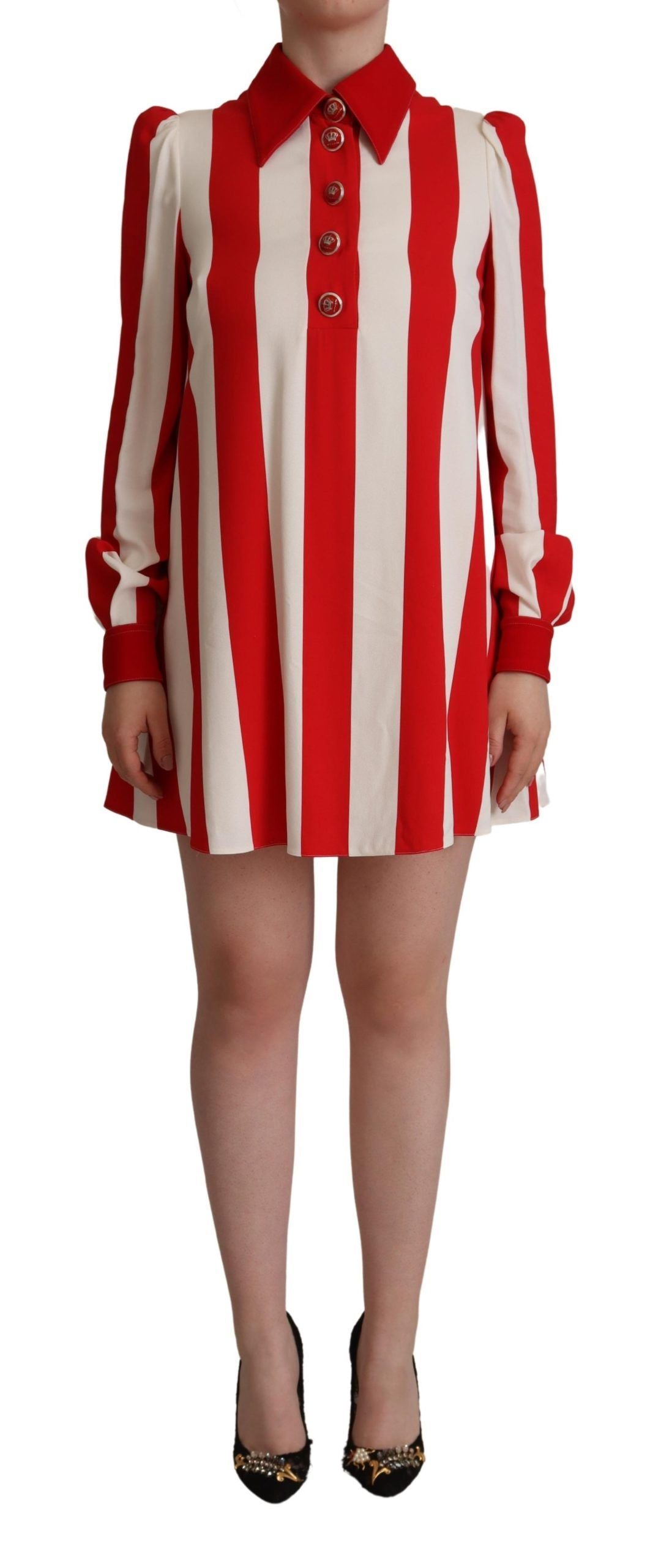 Witte rode stretch mini-overhemdjurk