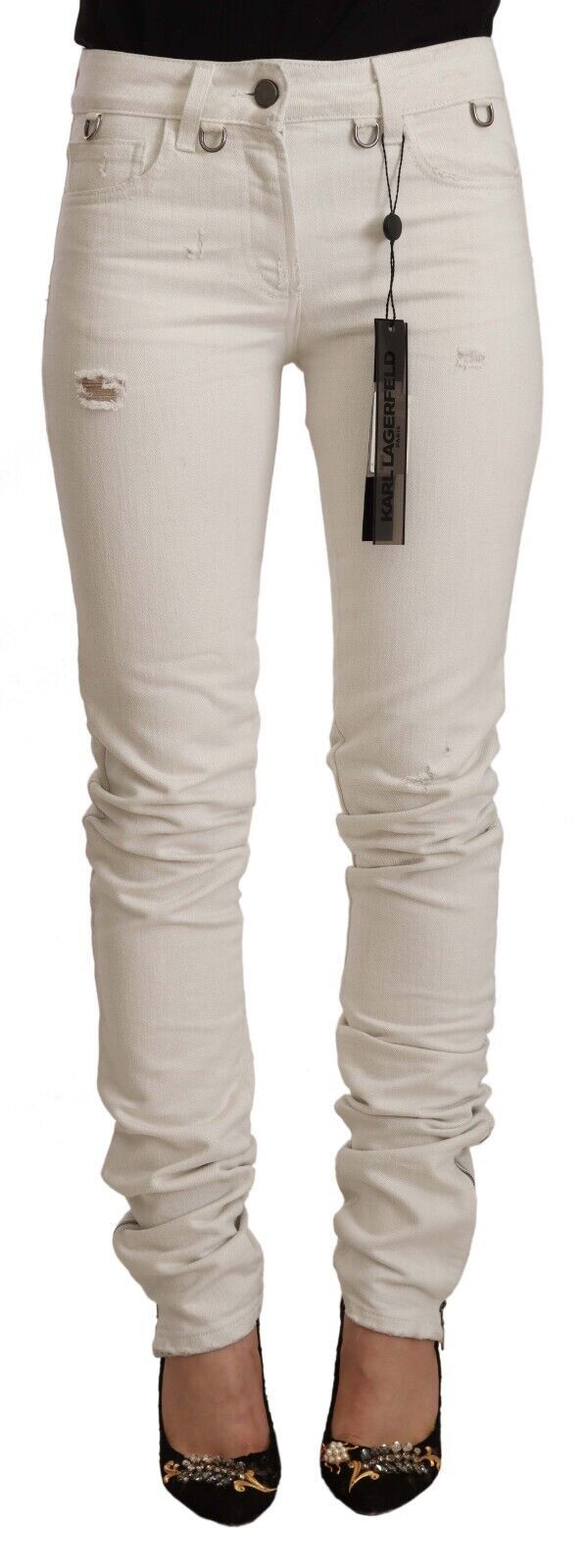Witte katoenen denim slim fit jeans met middelhoge taille
