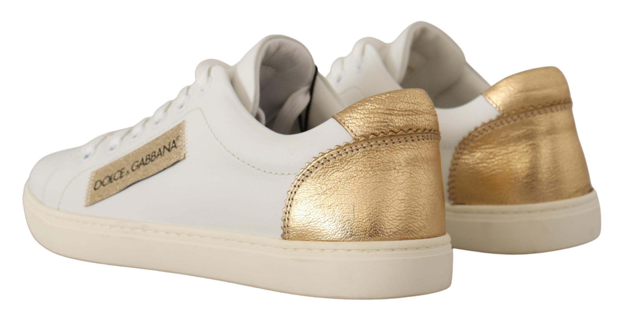 Witte gouden leren lage sneakers
