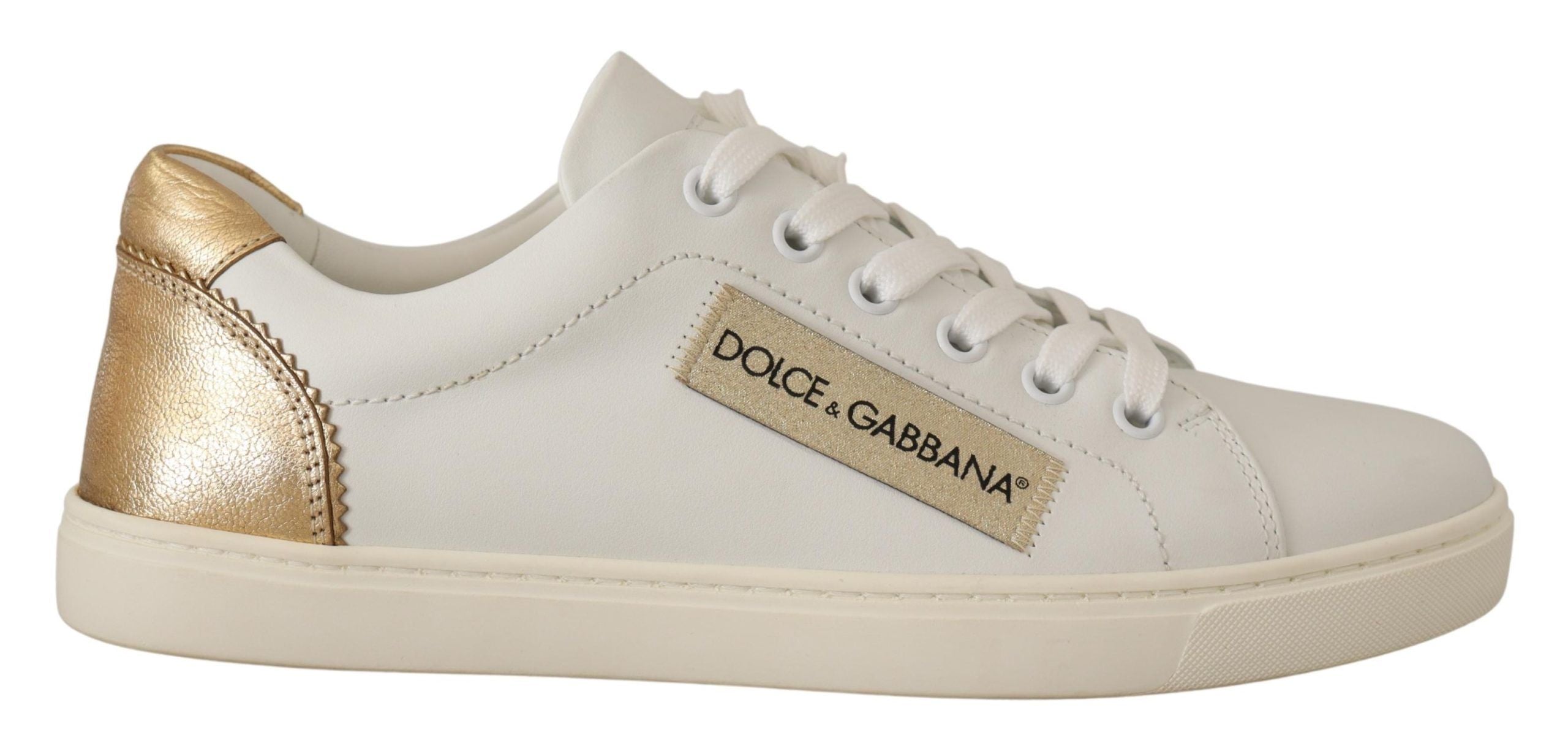 Witte gouden leren lage sneakers