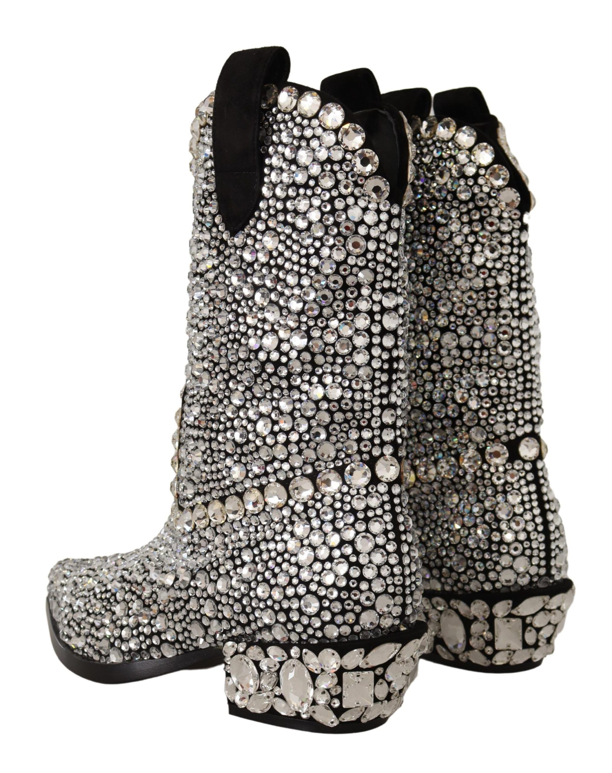 Zwarte suède strass kristal cowgirl laarzen