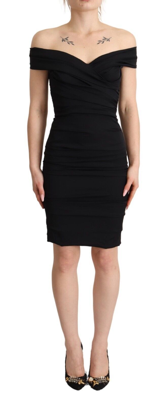 Zwarte, off-shoulder bodycon-jurk van zijde
