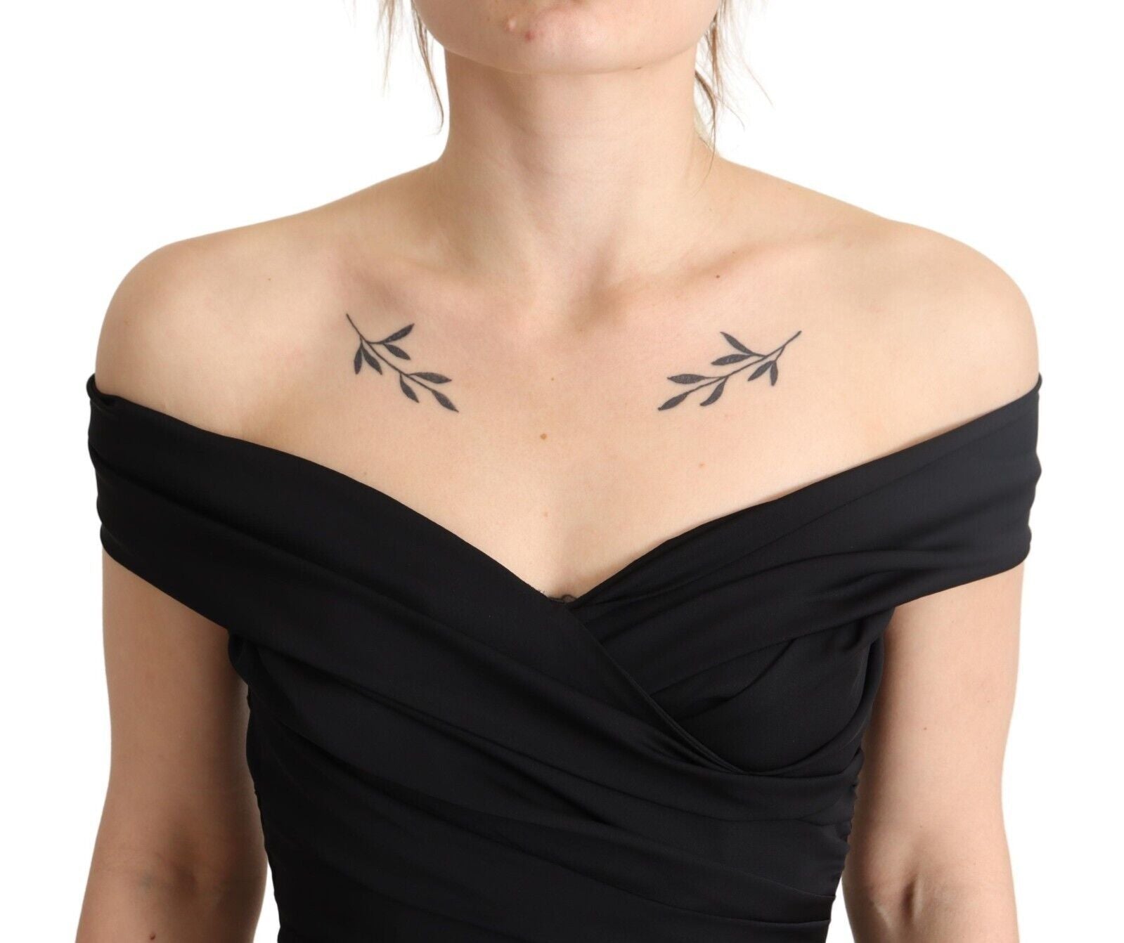 Zwarte, off-shoulder bodycon-jurk van zijde