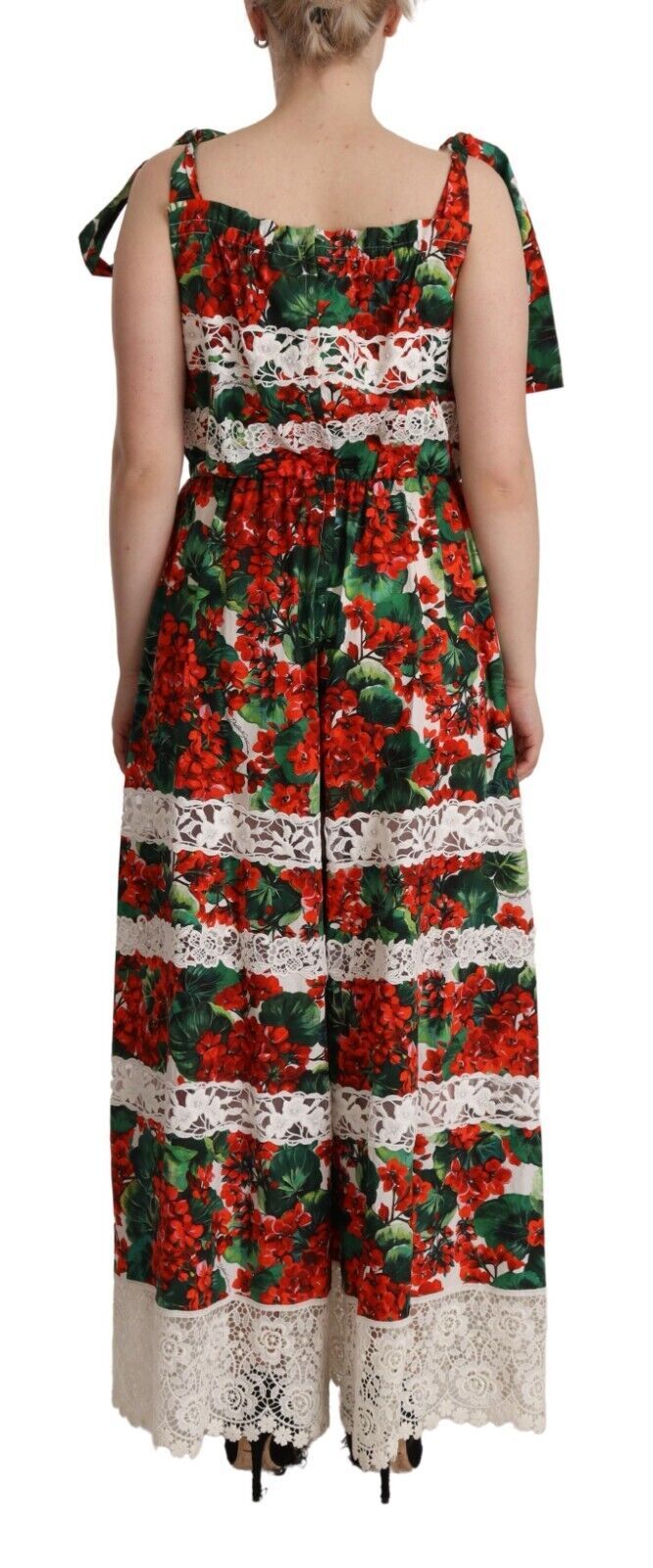 Multicolor geranium print kanten lange maxi-jurk