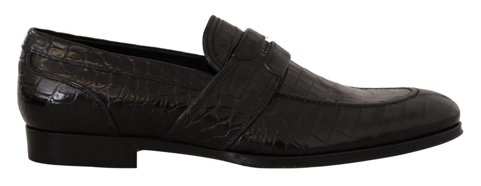 Zwarte krokodillenleren instapmocassinschoenen