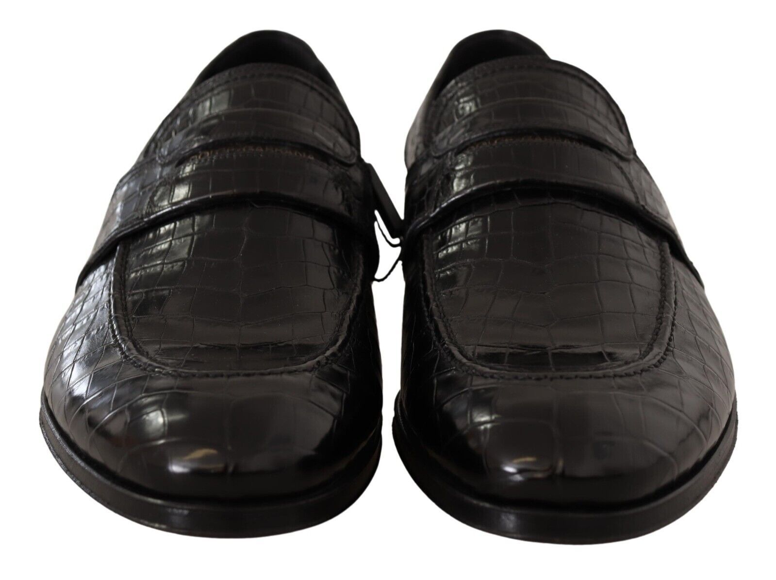 Zwarte krokodillenleren instapmocassinschoenen