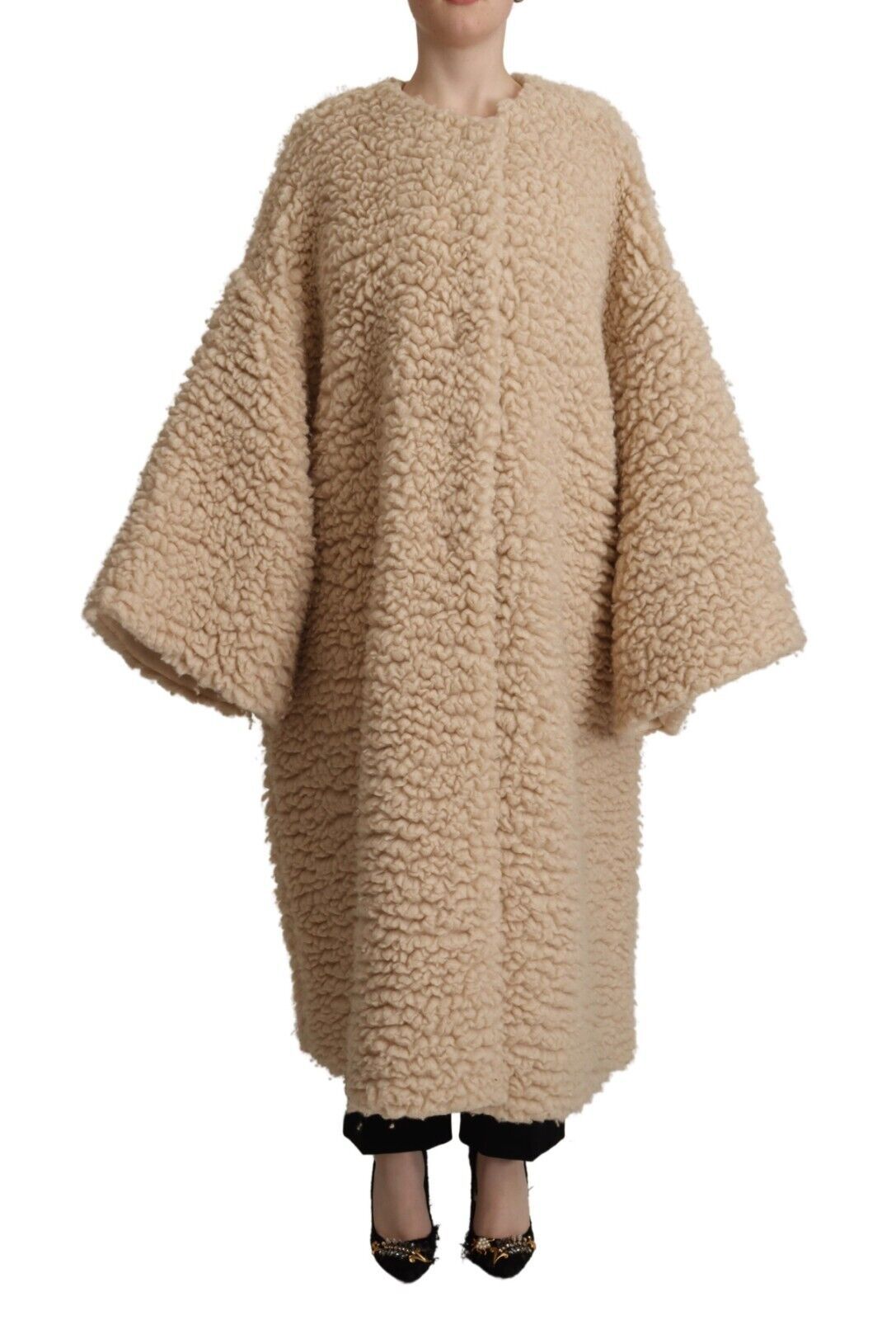 Beige kasjmier wollen imitatiebontjas