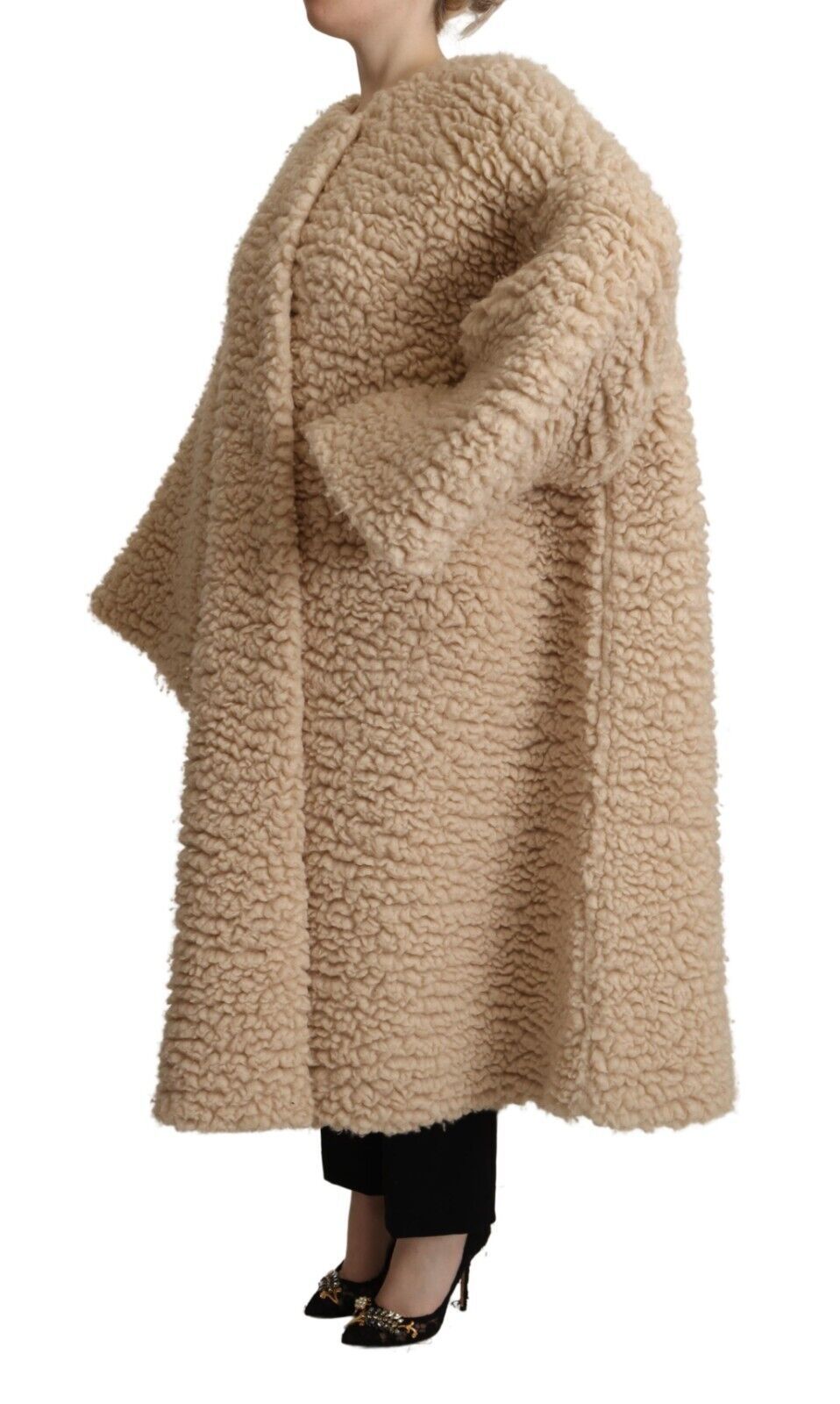 Beige kasjmier wollen imitatiebontjas
