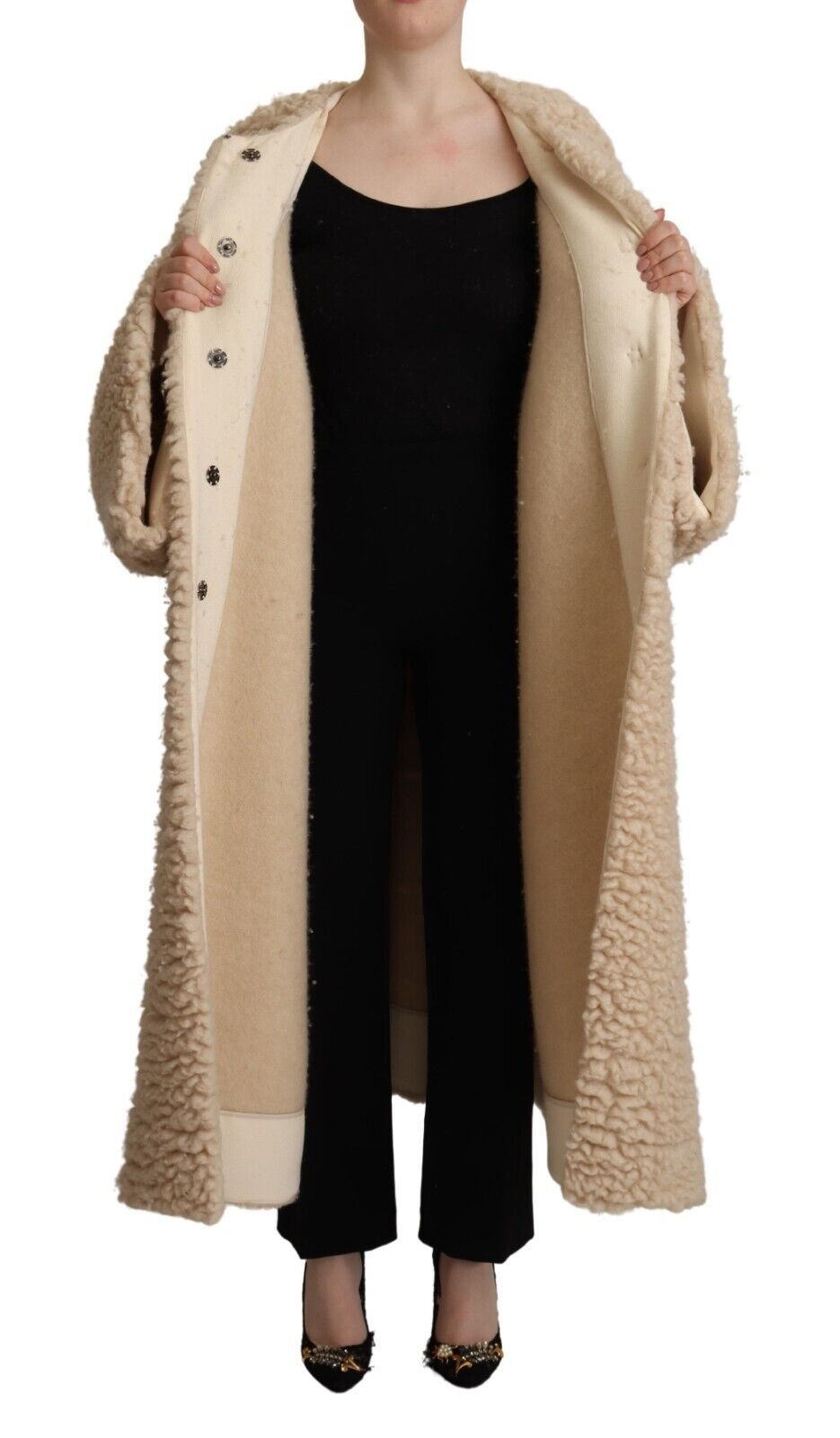 Beige kasjmier wollen imitatiebontjas