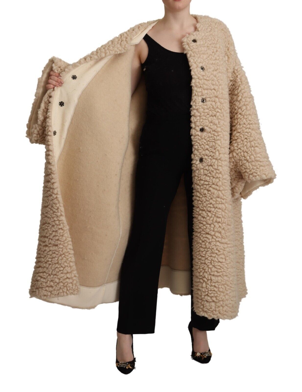 Beige kasjmier wollen imitatiebontjas