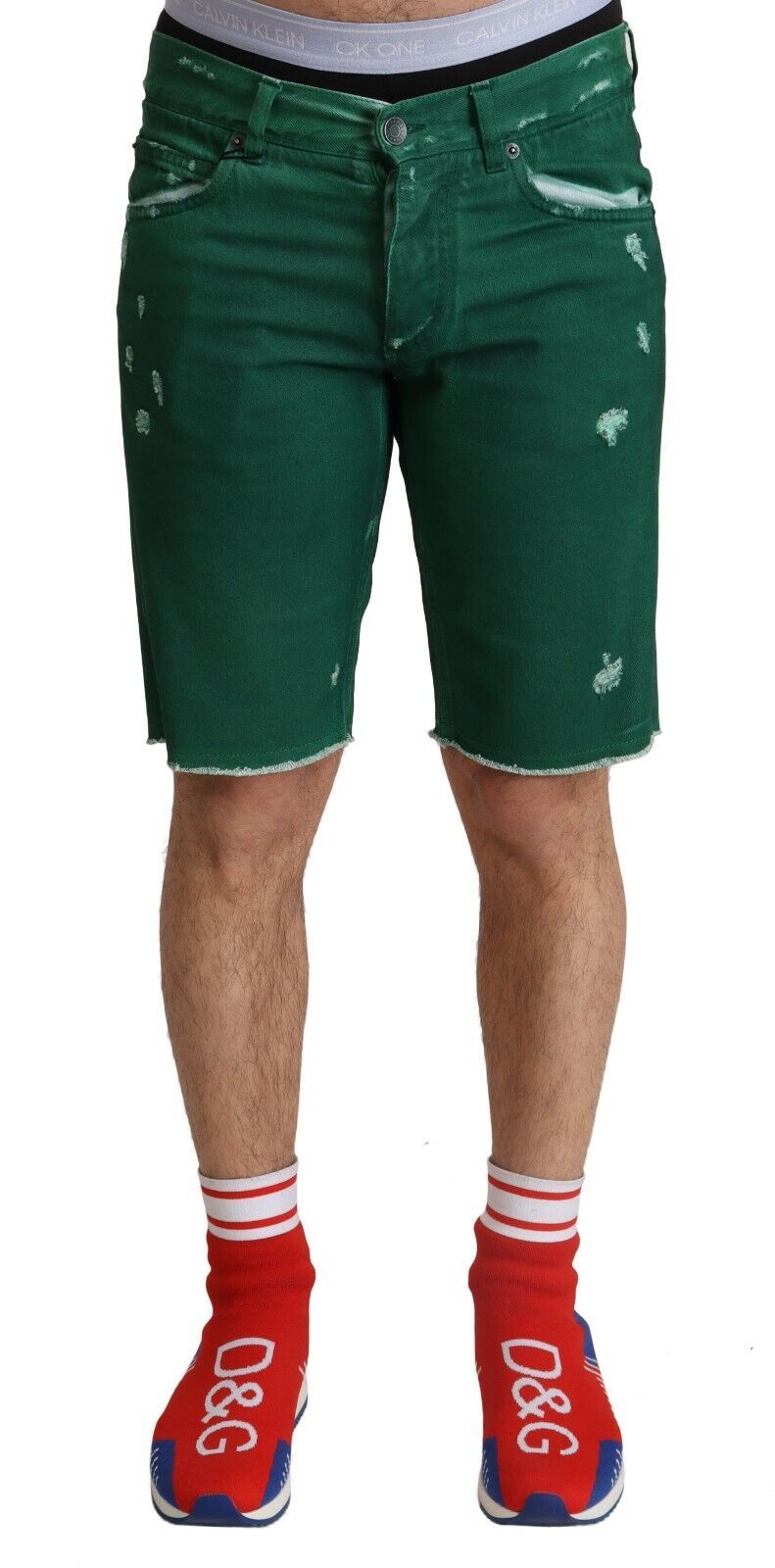 Groene gescheurde katoenen heren denim bermuda shorts