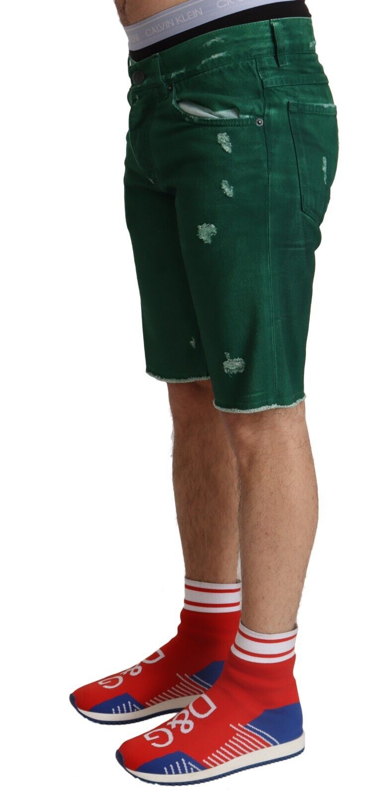 Groene gescheurde katoenen heren denim bermuda shorts