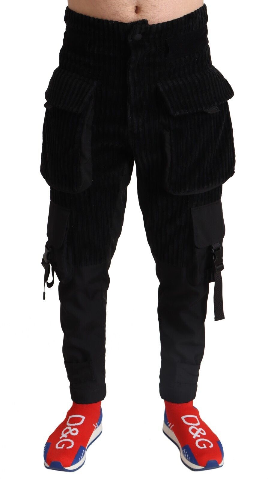 Zwarte skinny corduroy cargobroek van katoen