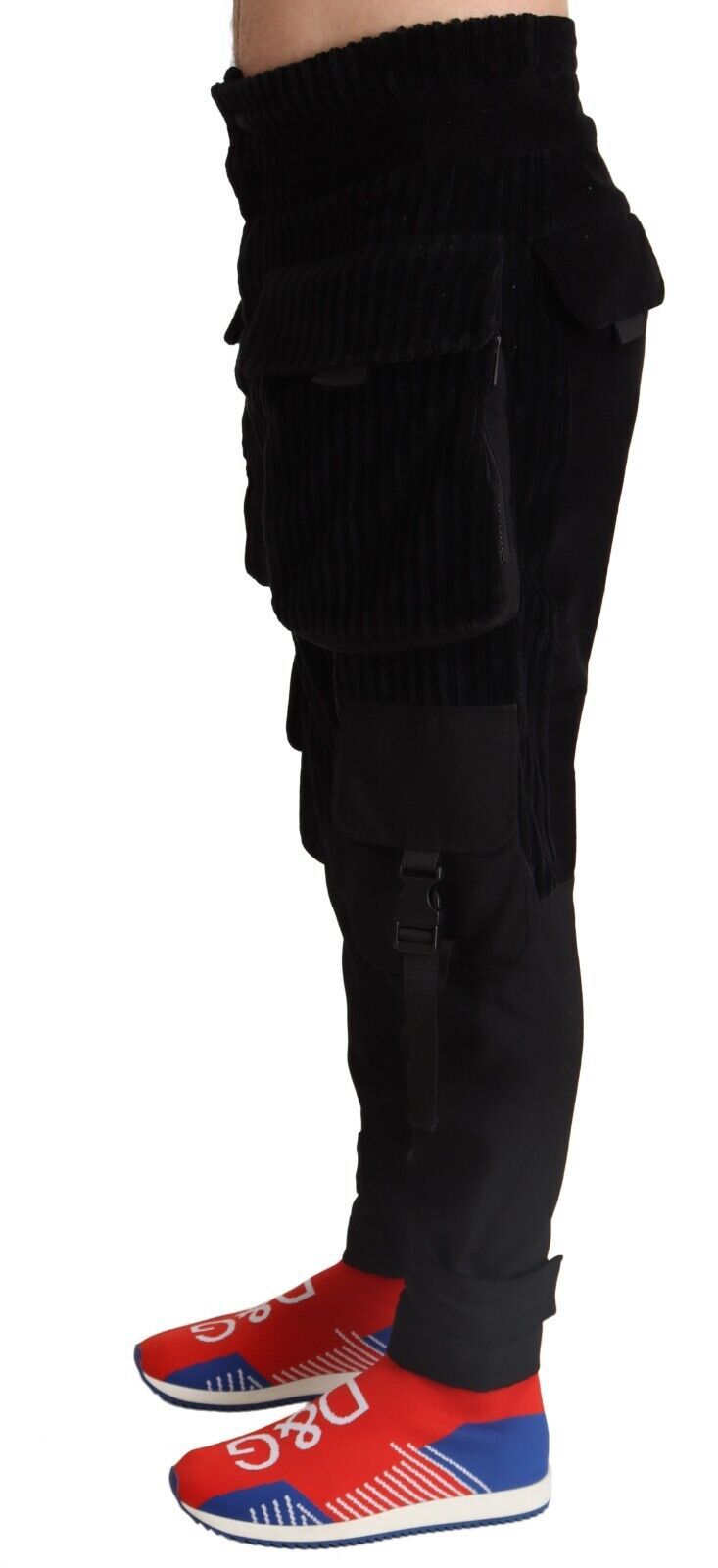 Zwarte skinny corduroy cargobroek van katoen