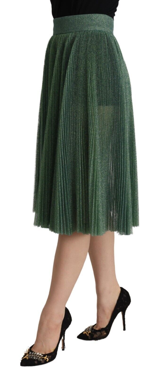 Metallic groene hoge taille A-lijn geplooide rok