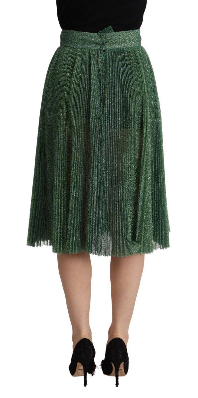 Metallic groene hoge taille A-lijn geplooide rok