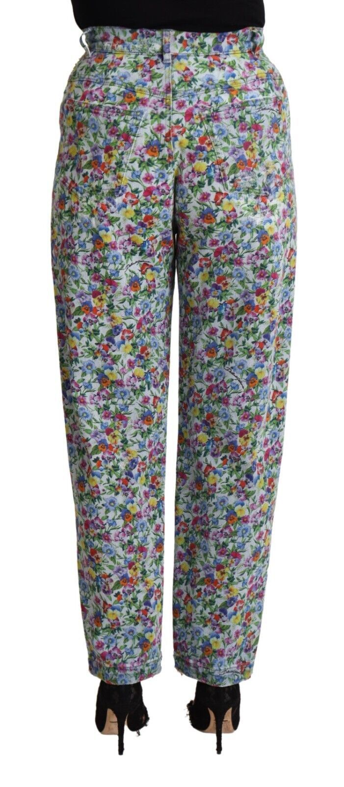 Blauwe bloemenprint hoge taille denim taps toelopende jeans