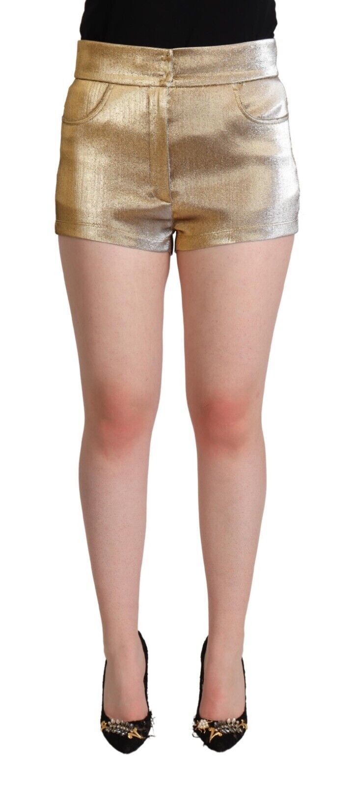 Metallic gouden katoenen hotpants met middelhoge taille