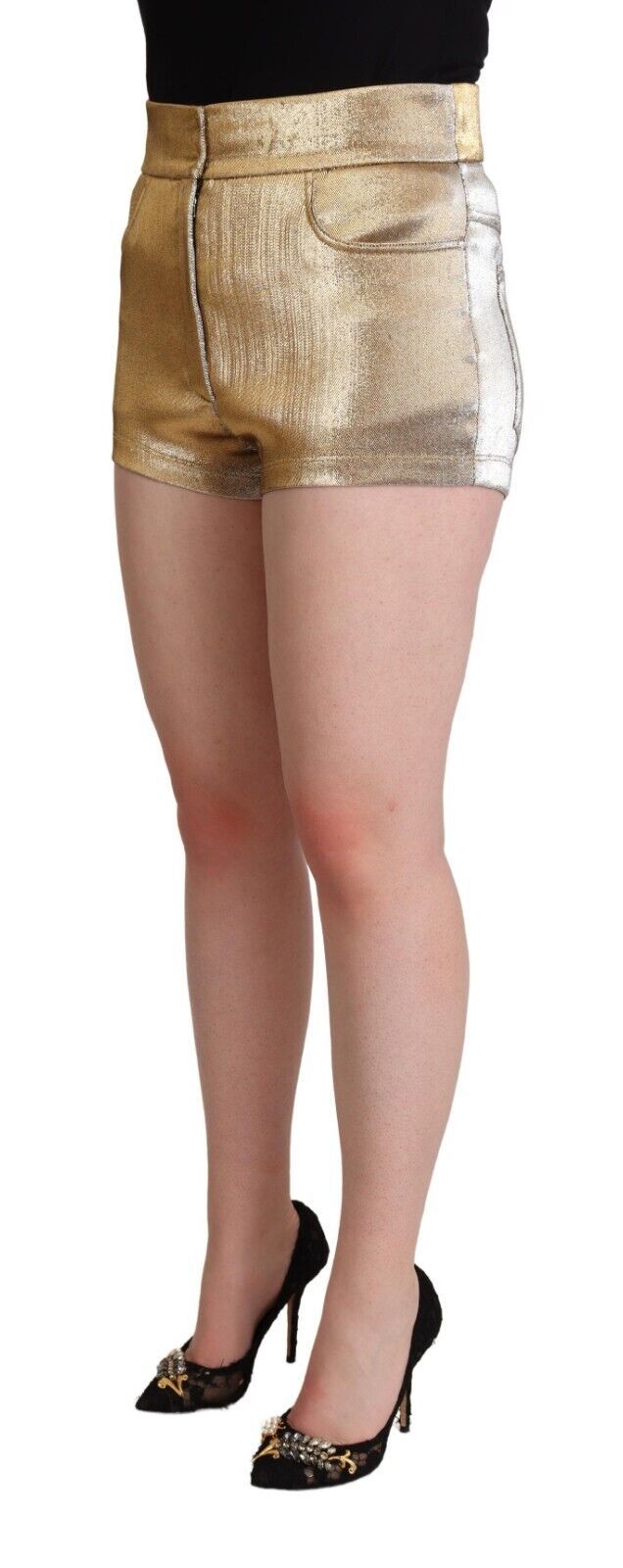 Metallic gouden katoenen hotpants met middelhoge taille