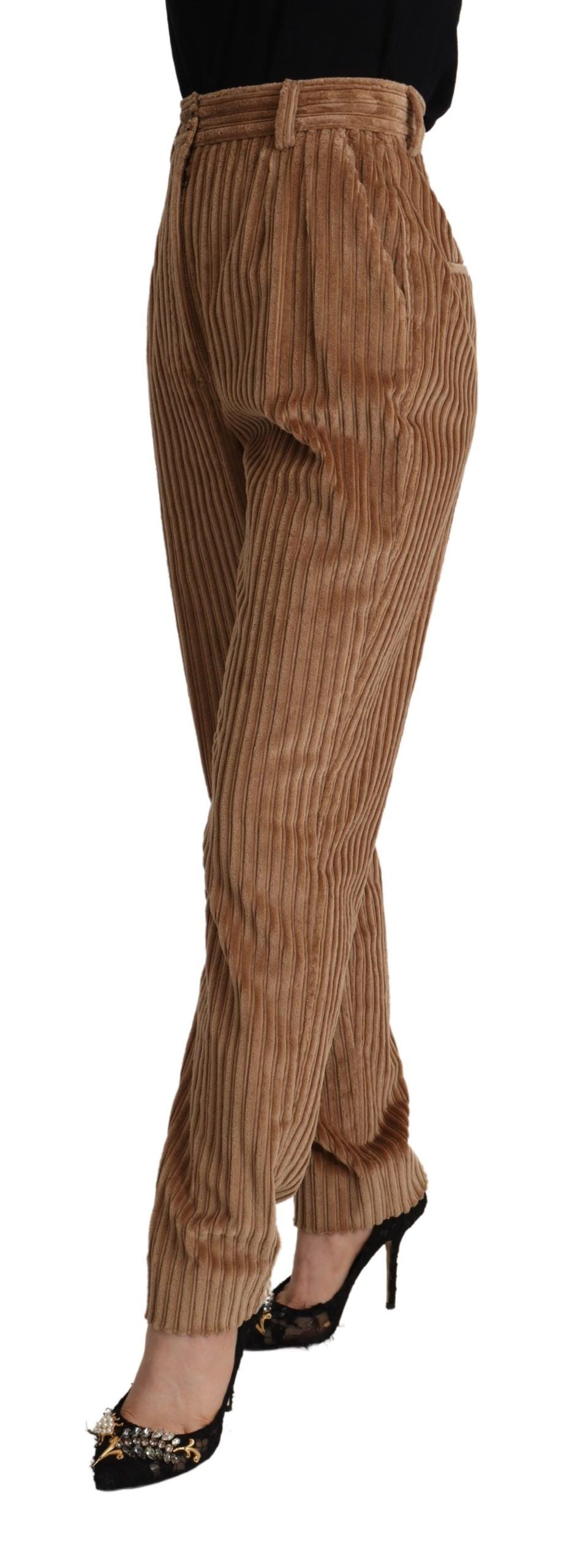 Bruine corduroy katoenen broek met taps toelopende pijpen