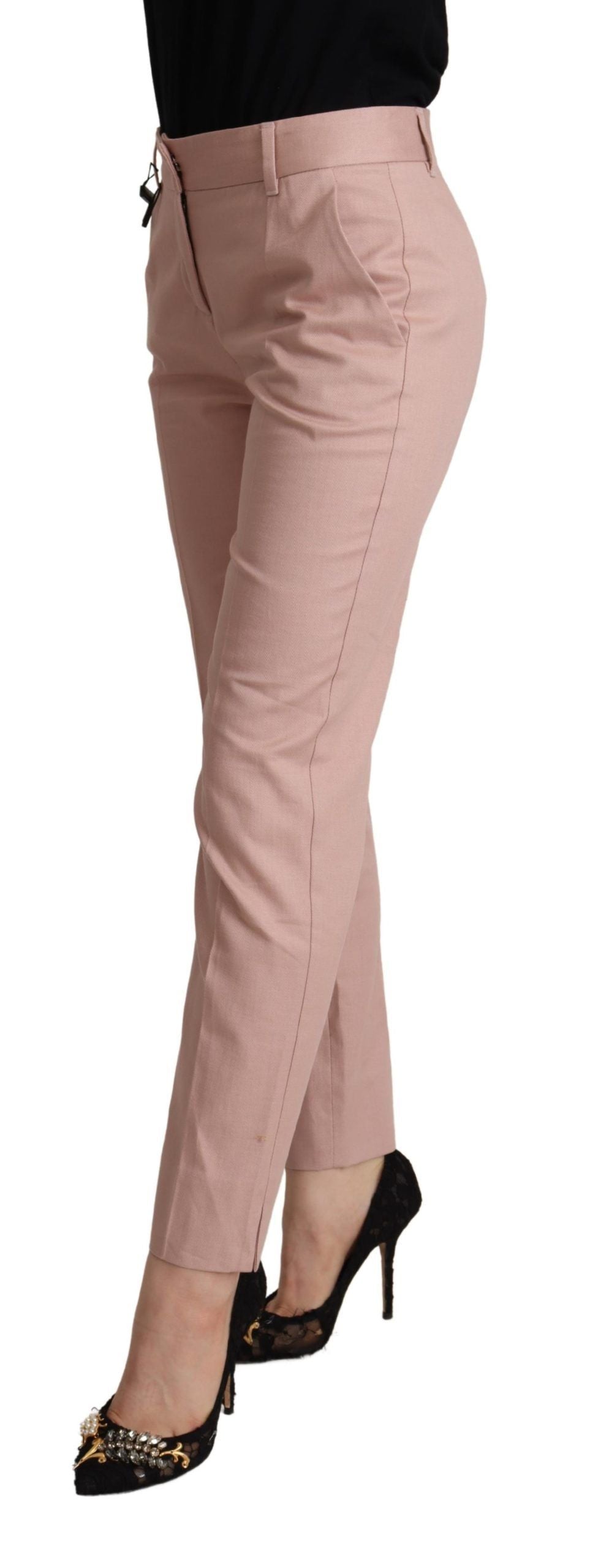 Roze katoenen broek met taps toelopende pijpen en middelhoge taille