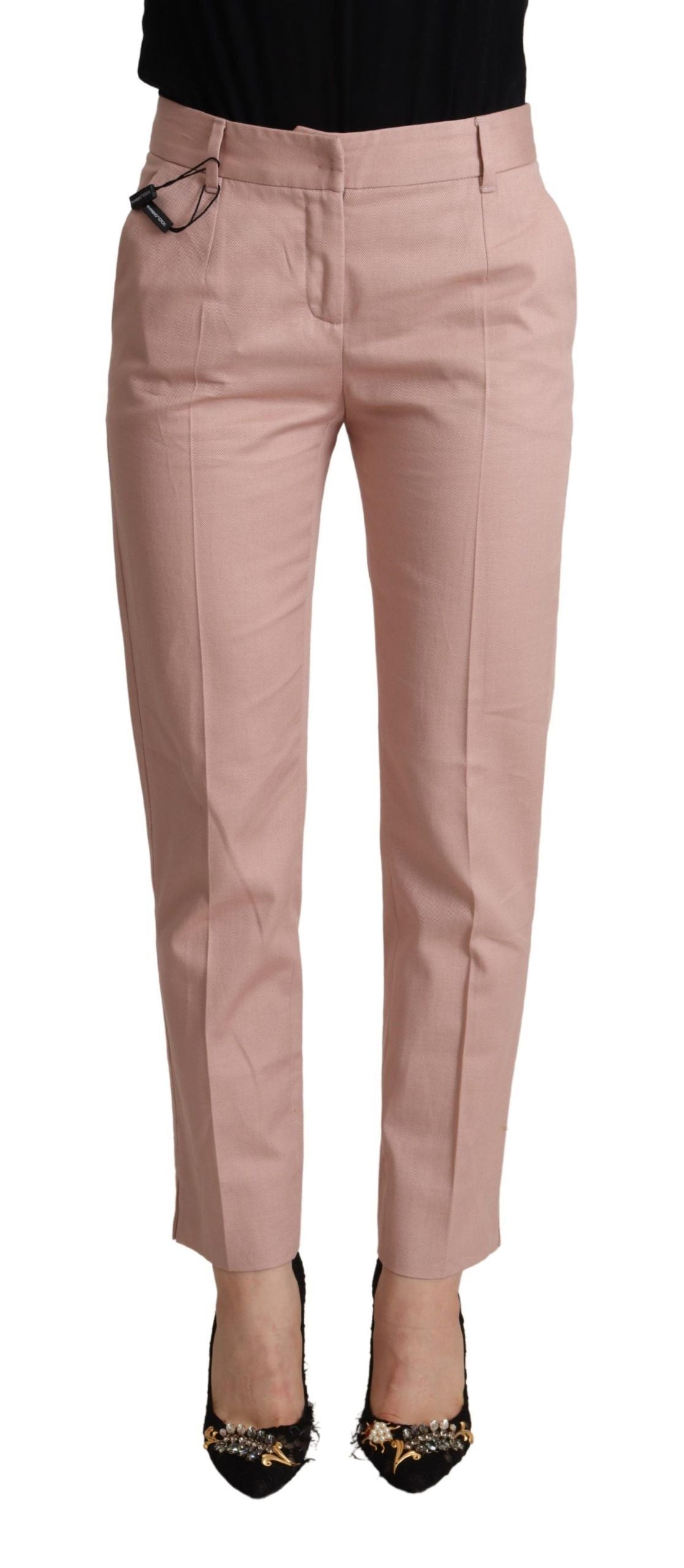 Roze katoenen broek met taps toelopende pijpen en middelhoge taille
