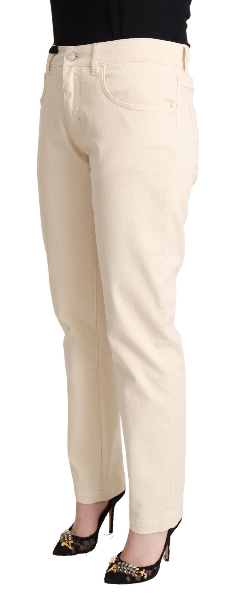Witte katoenen skinny denim dames jeansbroek