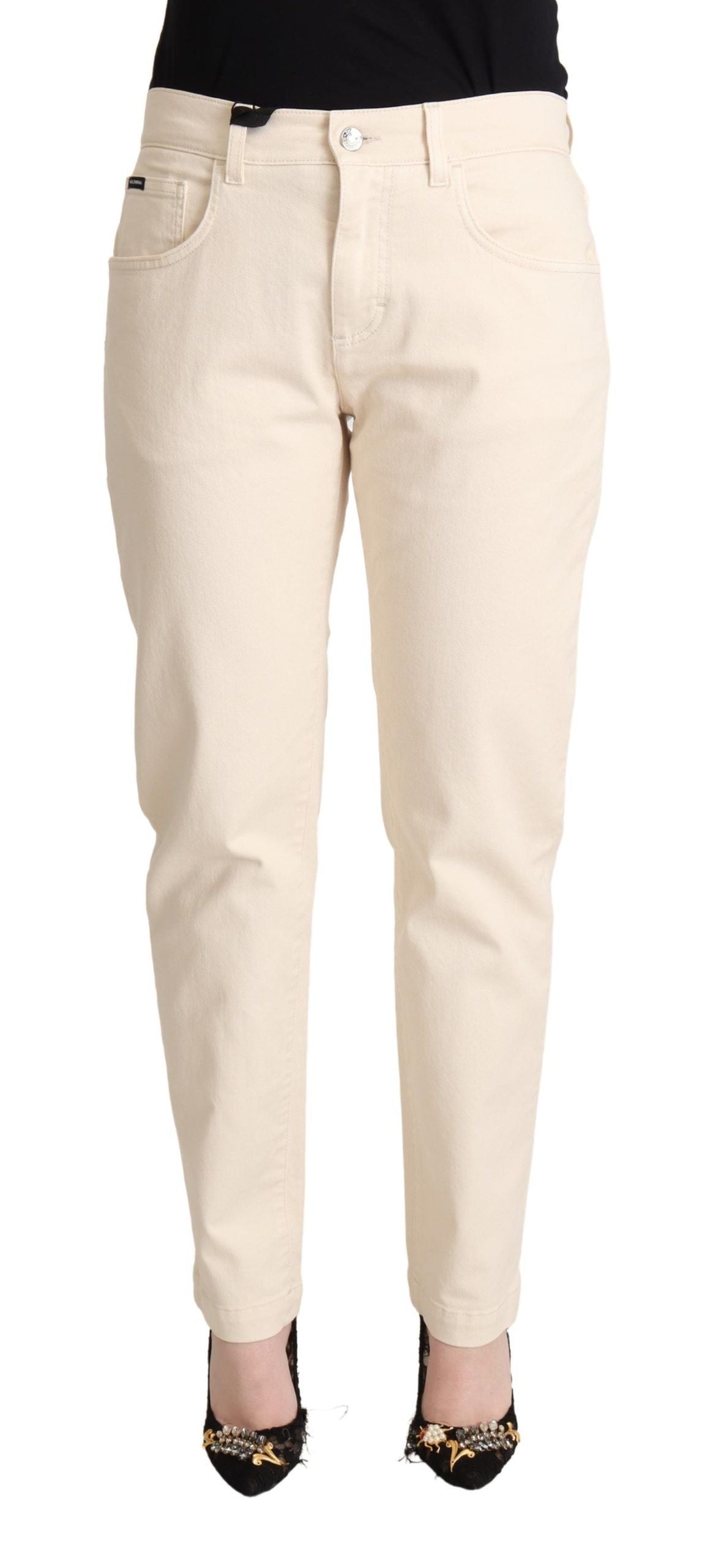Witte katoenen skinny denim dames jeansbroek