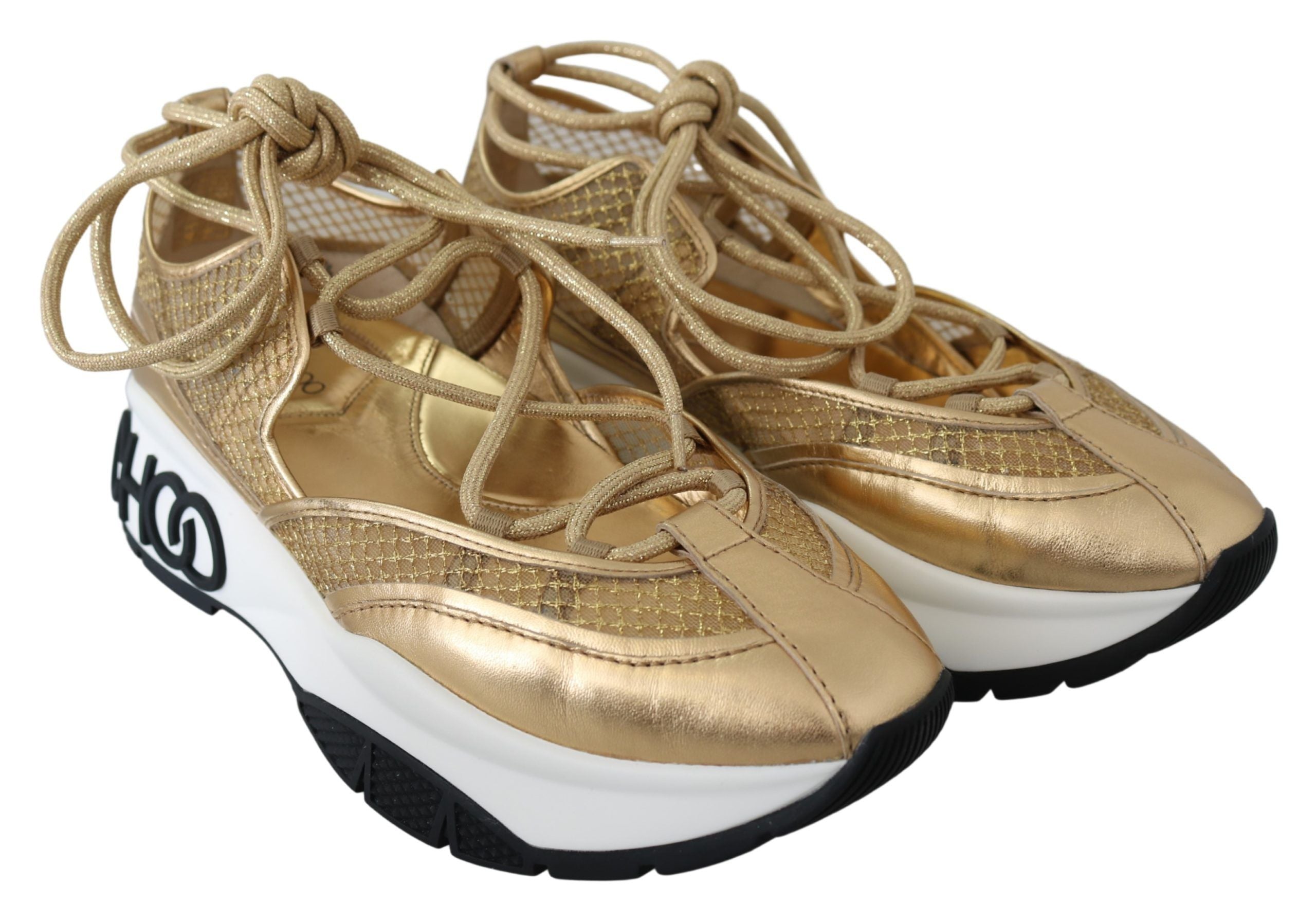 Gouden Glamour Mesh Leren Sneakers
