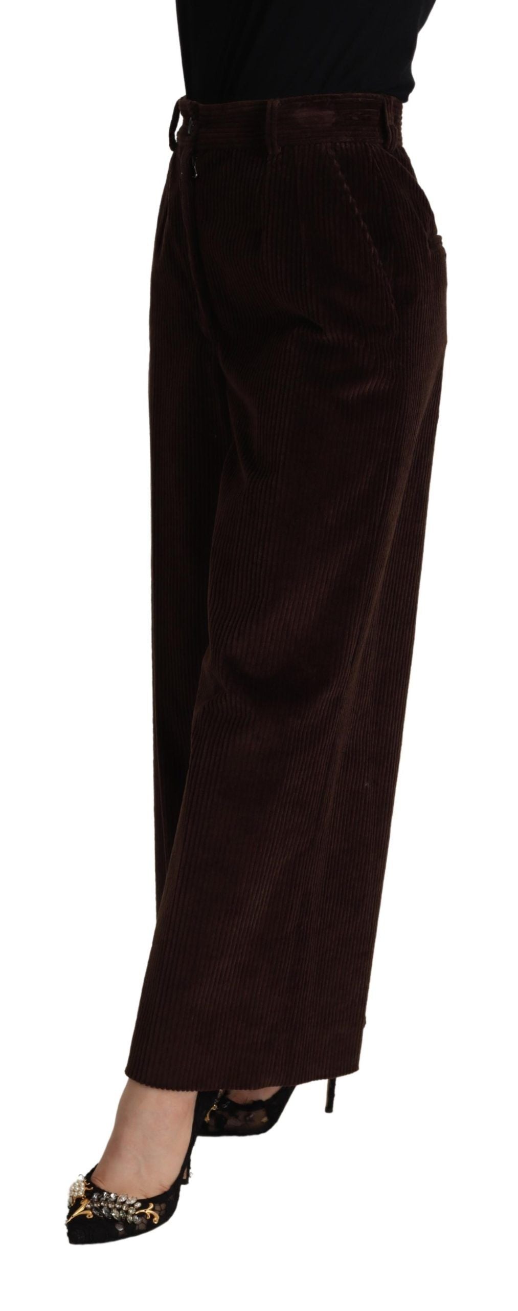 Zwarte katoenen broek met hoge taille en wijde pijpen