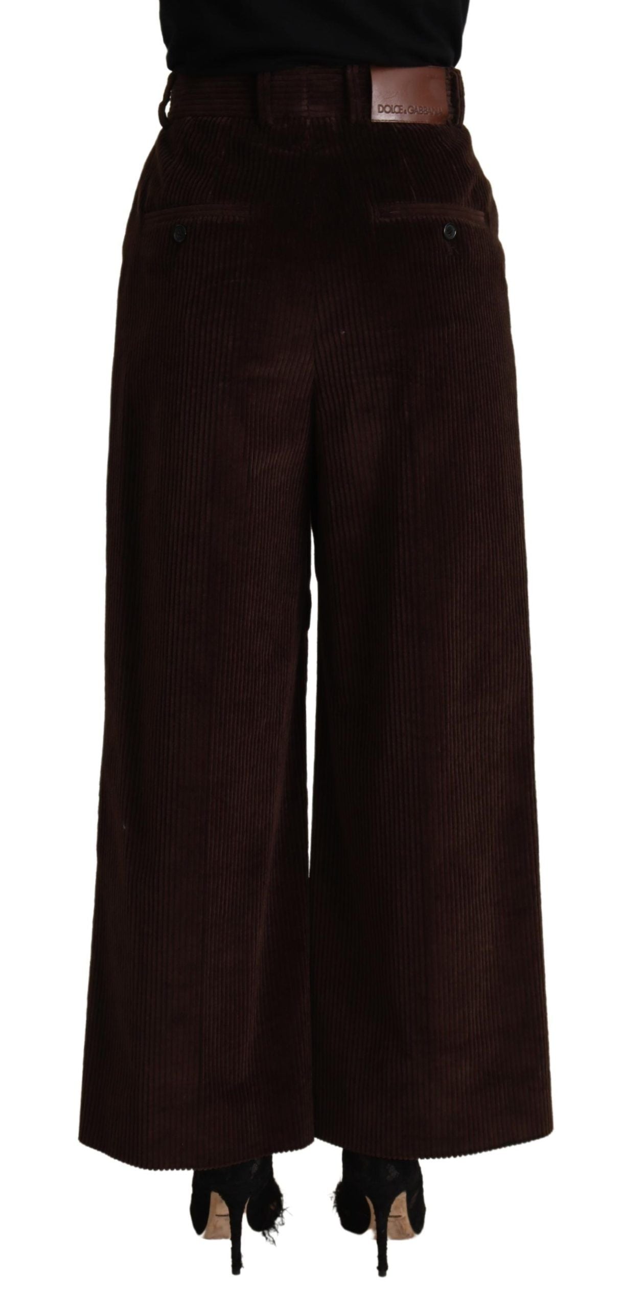 Zwarte katoenen broek met hoge taille en wijde pijpen